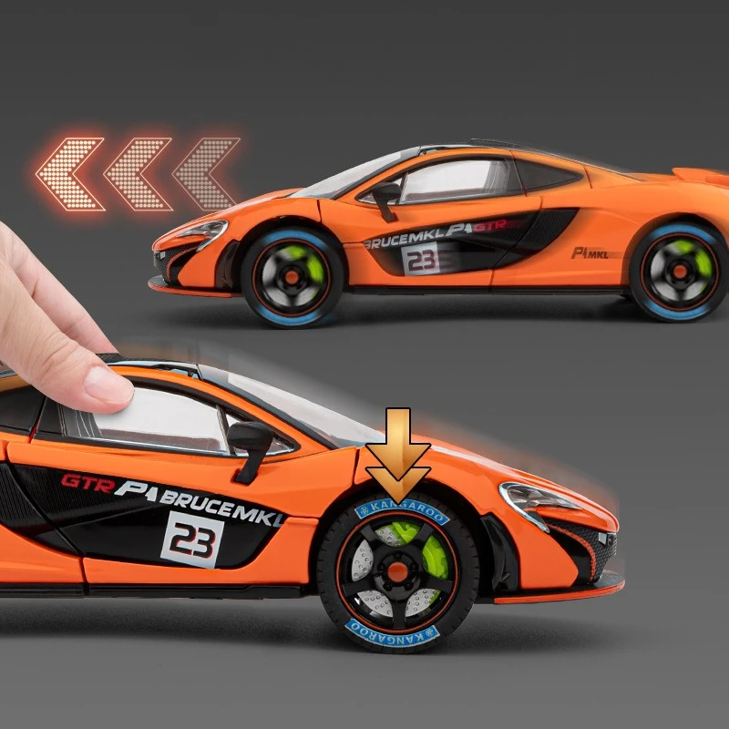 1:24 P1 GTR Alloy Sports Car Simulation Diecast Metal Alloy Model car Sound Light Pull Back Collection Kids Toy Gifts