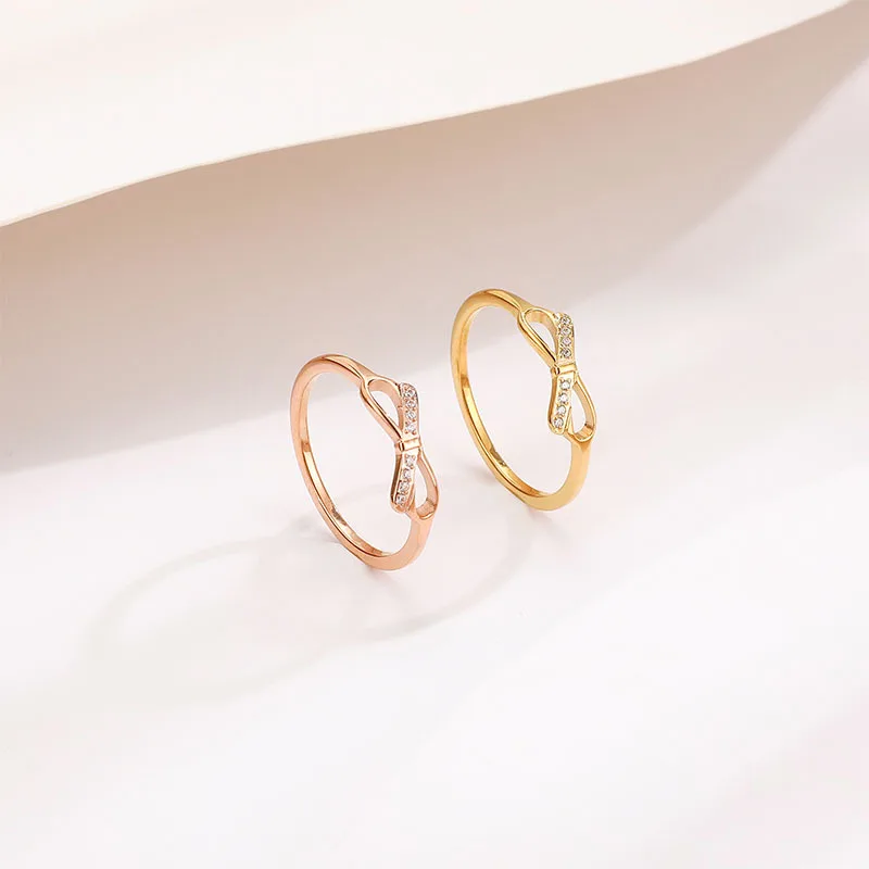 

2026 Korean Style Bow Rhinestone Inlaid Titanium Steel Ring For Women Light Luxury Unique High End Ins Fashion Finger Ring Trend