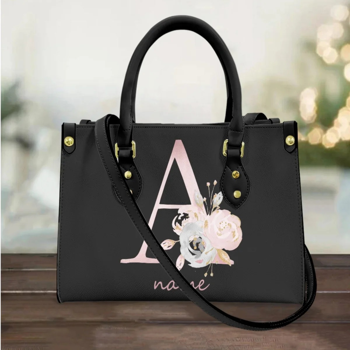 

Custom Your Name Letter Floral Personalized Handbag PU Leather Handle Casual Girls Shoulder Bag Dropshipping Tote Bags Gift 2023