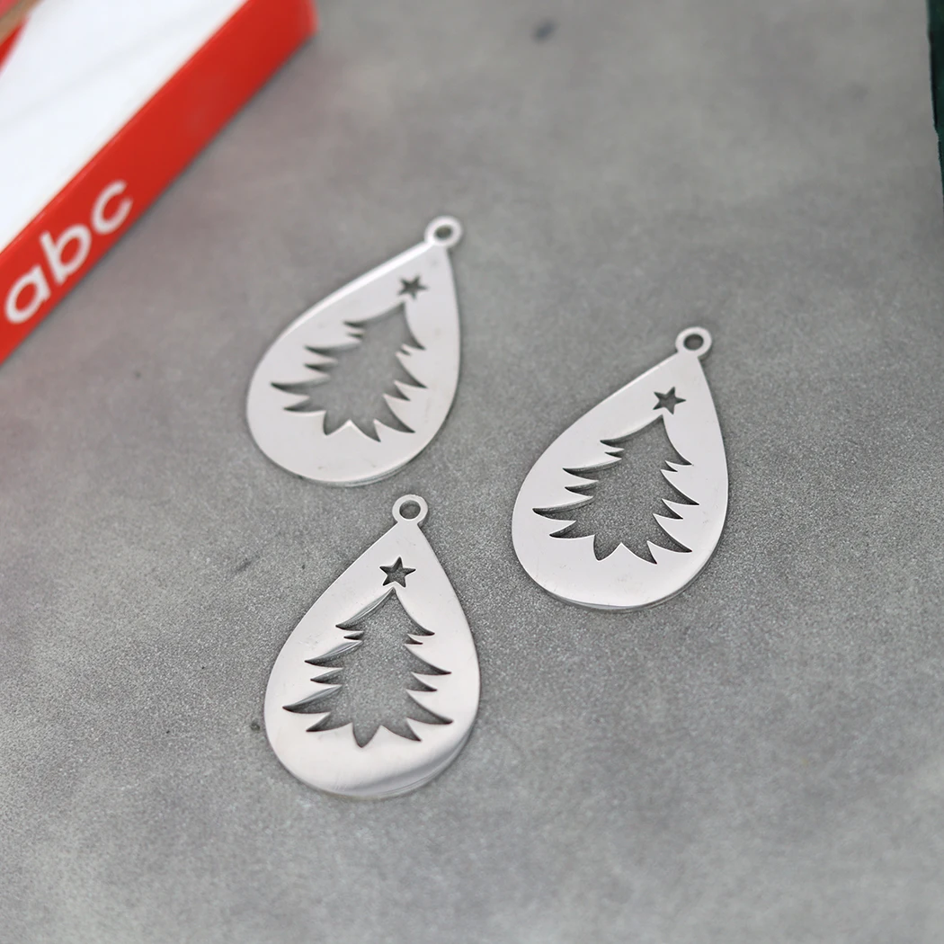 3pcs Stainless Steel Christmas Tree Waterdrop Pendant Charm for Jewelry Making DIY Craft Vintage Earrings Necklace Accessories