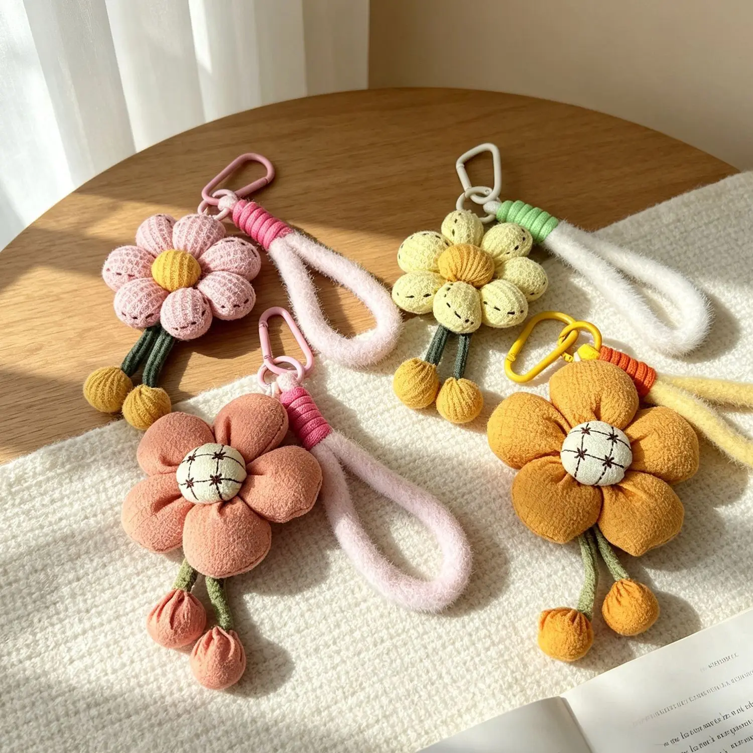 Fabric Flower Pendant Rustic Woodland Sweet Multifunctional Keychain Ornament for Handbag Car Girls Premium Sturdy