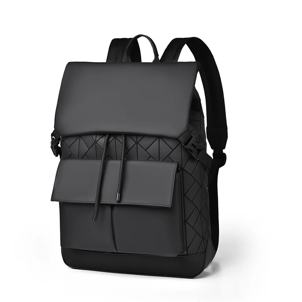 보라색 퀼팅 디테일이 있는 남성용 블랙 트렌디 백팩, 스트리트웨어 및 도시 모험에 적합, 넓고 스타일리시함