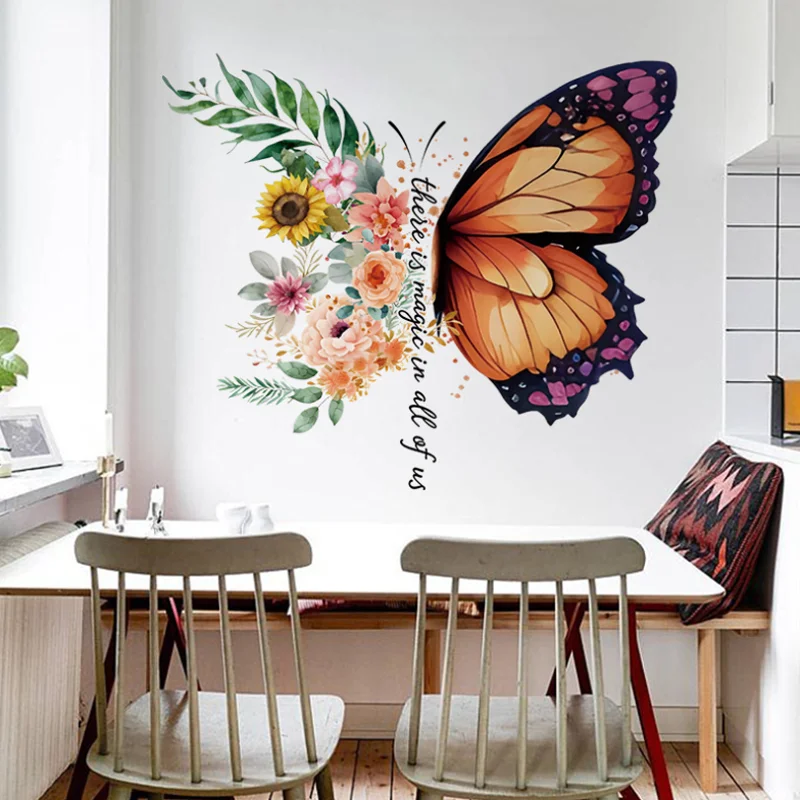 Colorful Butterfly Flower Sticker Living Room Bedroom Wall Corridor Porch Background Decoration Self-adhesive Sticker Waterproof