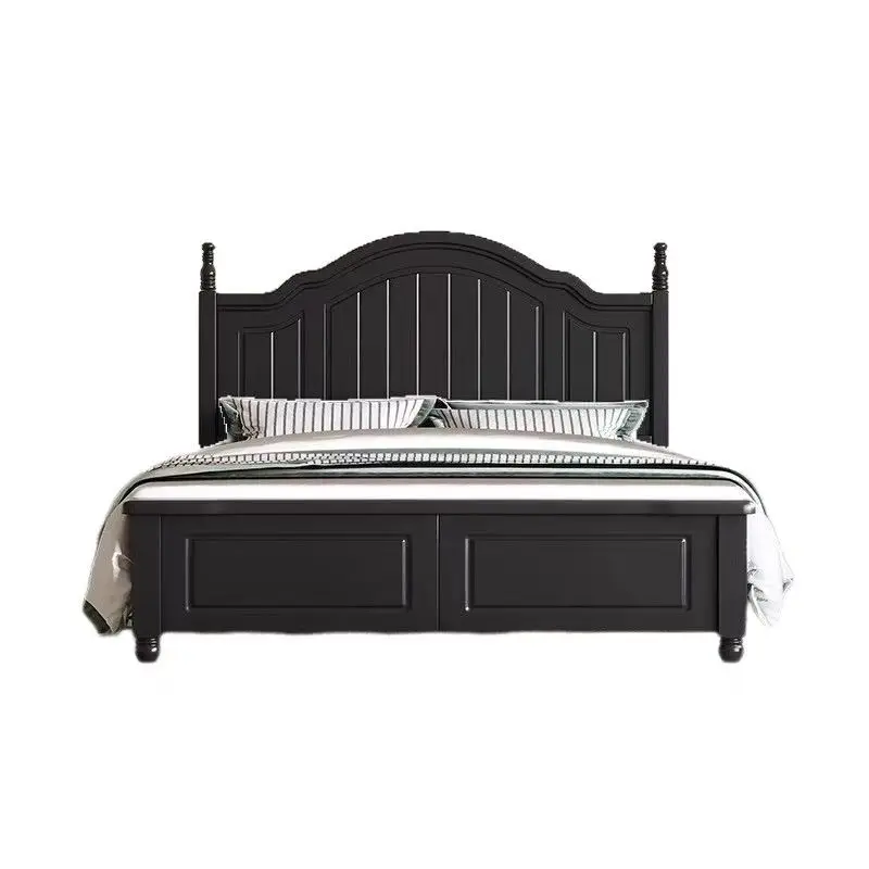 Solid wood bed black 1.8 double bed, modern simple light luxury retro French storage bed