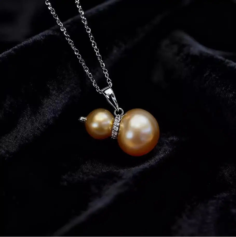 gorgeous new design 7-10mm south sea gold round pearl pendant 925s silver necklace