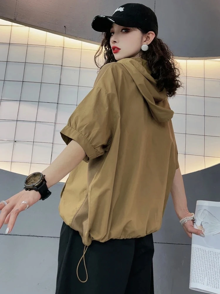 AmaxluluE Summer Fitness Tops Women Fashion Hooded Loose Tshirts Ladies Casual Classic Vintage Cotton Clothes Luxury Streetwear view 2