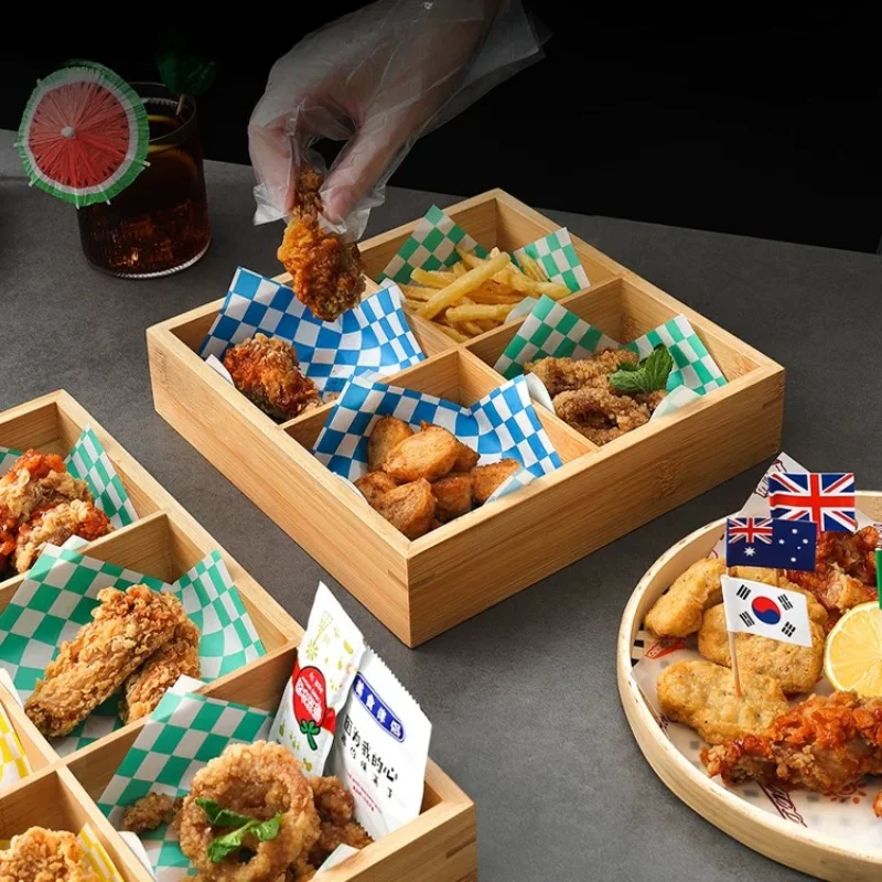 Shushi-plato de bambú para comida, 9 compartimentos, vajilla para aperitivos, fruta, postre, accesorios de cocina