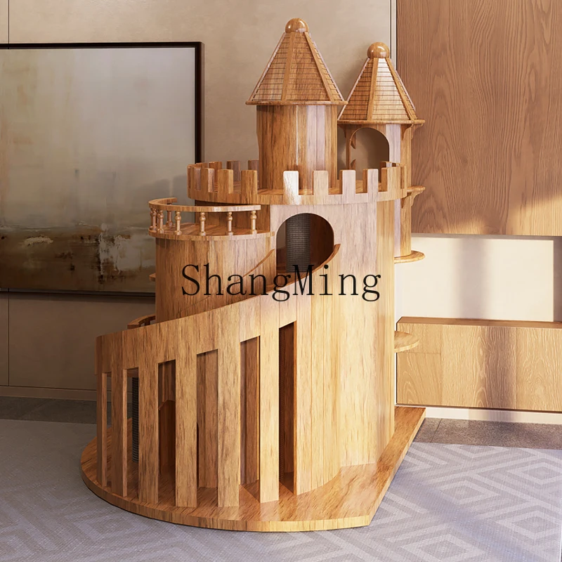 

CLlarge castle full solid wood cat climbing frame integrated luxury cat villa