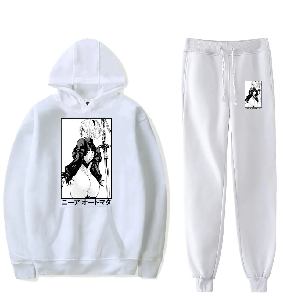 Nier 2B Gaming Waifu Anime Vintage 90s PULLOVER Fashion Merch Hoodies Set Men Women Hoodies Pants Two-Piece Pullover Sports