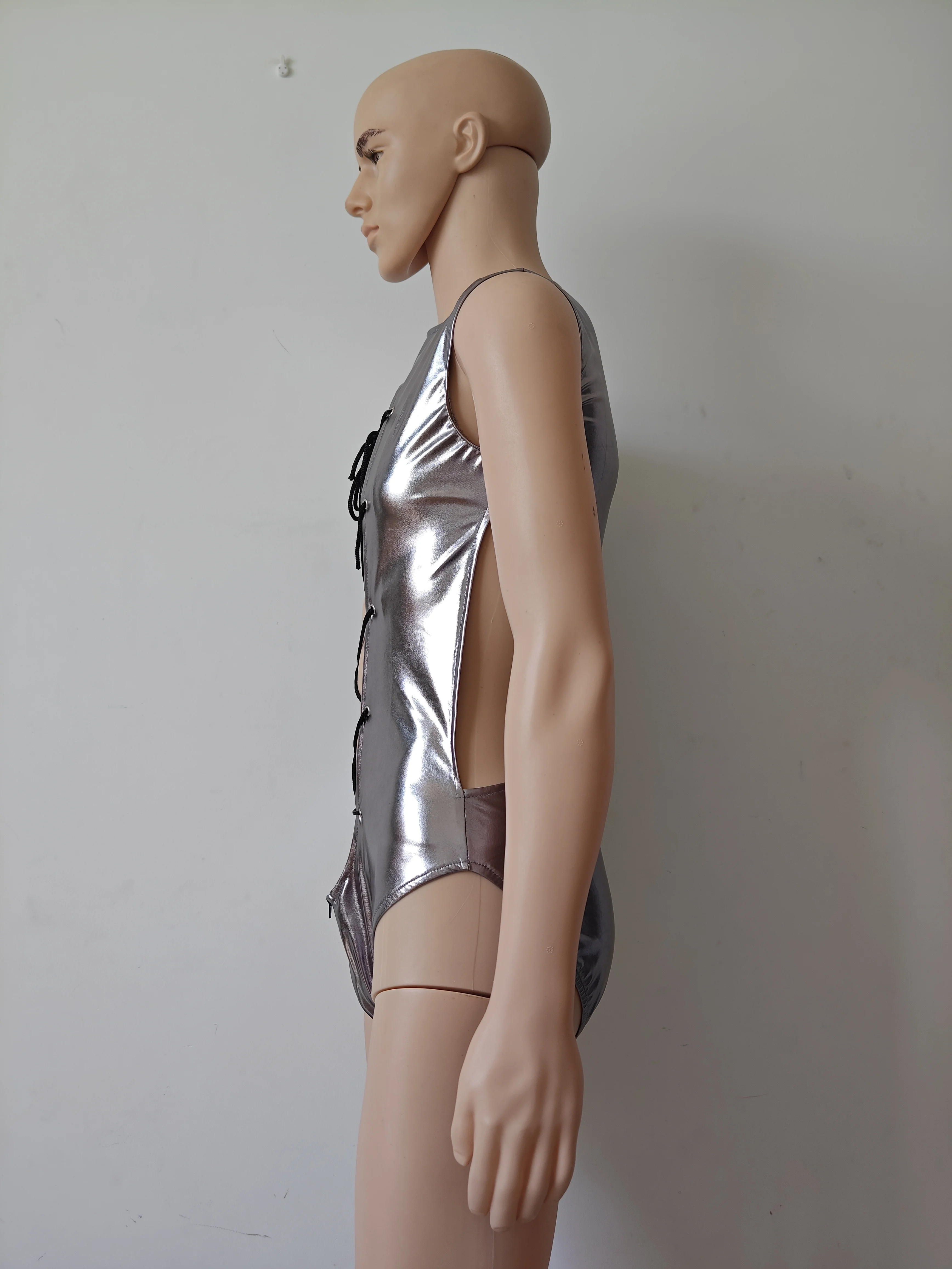 Uomo Sexy machine eye strap body monopezzo kink/ bondage outfit Catsuit costumi lucido metallico zentai spandex