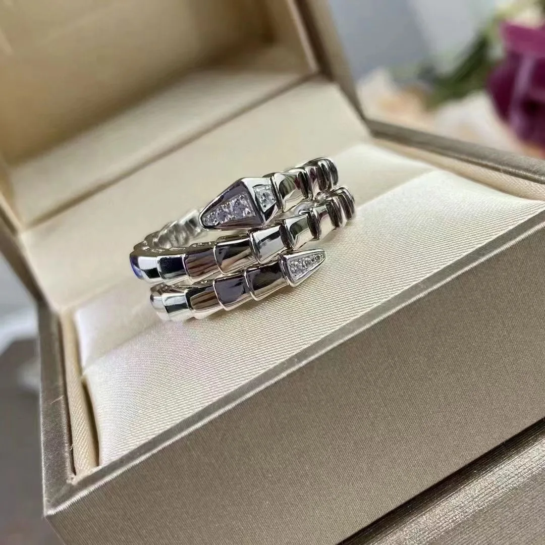 Best-selling new 925 sterling silver all diamond snake bone ring lady personality fashion luxury brand party couple gift