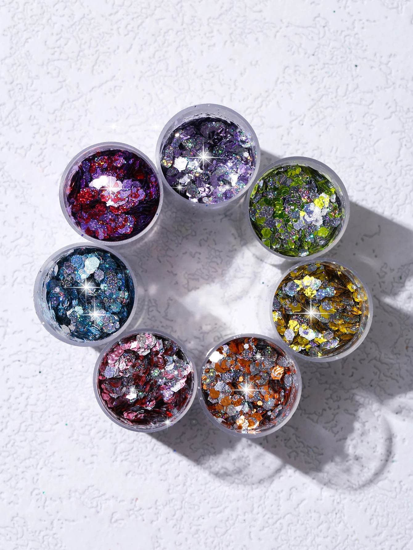 스팟 홀로그램 청키 글리터, 송진 공예 글리터, 네일 바디, 눈 얼굴용 화장품 글리터, 송진 글리터 플레이크, 7 가지 색상