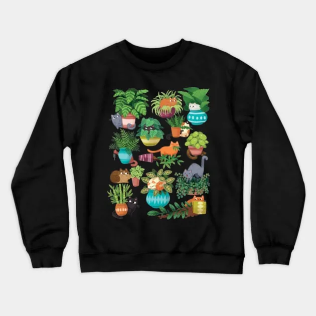 

Autumn and Winter Style Cute Cat & Plants Sweatshirt, "Cats in Plant Pots" Graphic for A Trendy Look