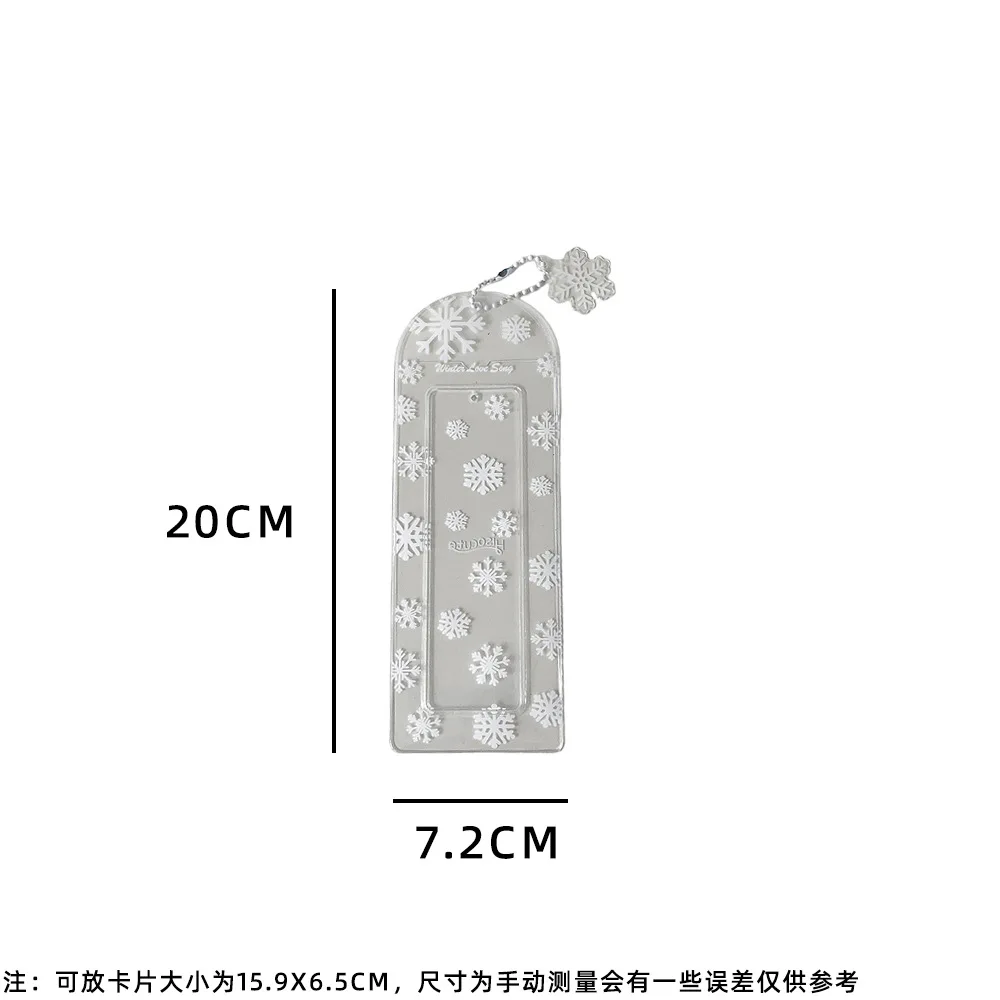 Winter Korean Clear White Snowflake Four‑Grid Photo Strip Card Holder Photo Booth Hanging Charm Card Pouch for Girls