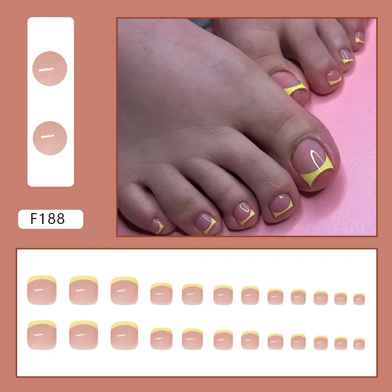 

24pcs French Toe Nails - Sunny Yellow Outline Minimalist & Sweet Euro Style Multi-Size Fit False Nail For Women Girl