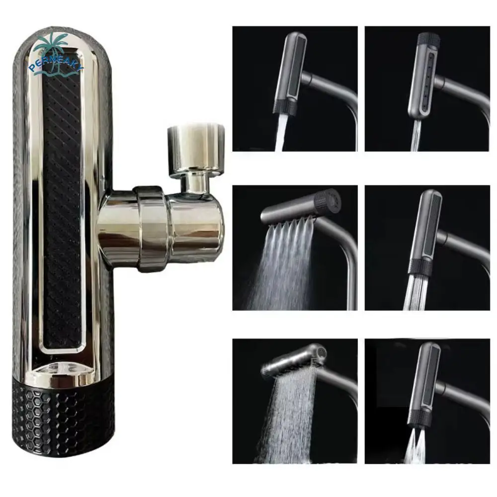 

6 Modes Kitchen Splash Proof Faucet Water Saving Stainless Steel Swivel Waterfall Faucet 360° Rotating Replaceable