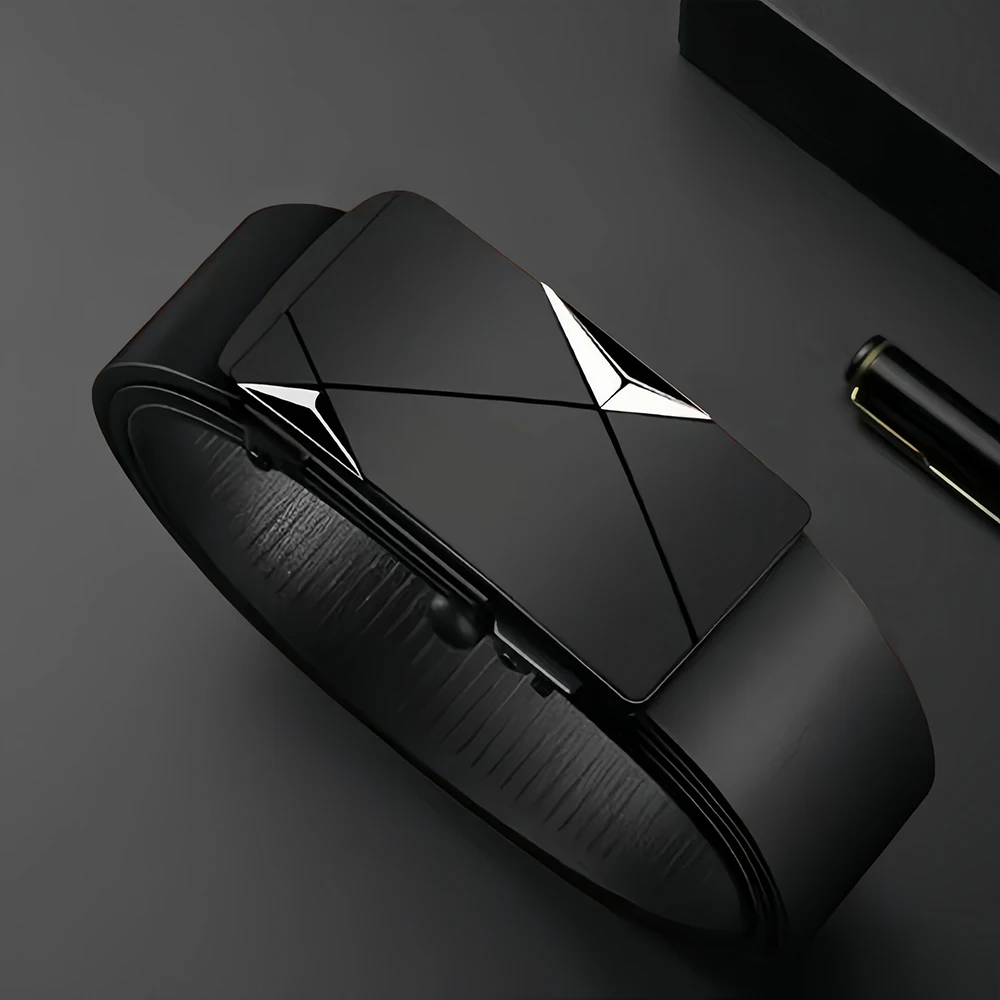 Luxury Fashion Men's PU Automatic Buckle Belt Casual Solid Color Outdoor Adventure Belt To Give Father Gift view 5