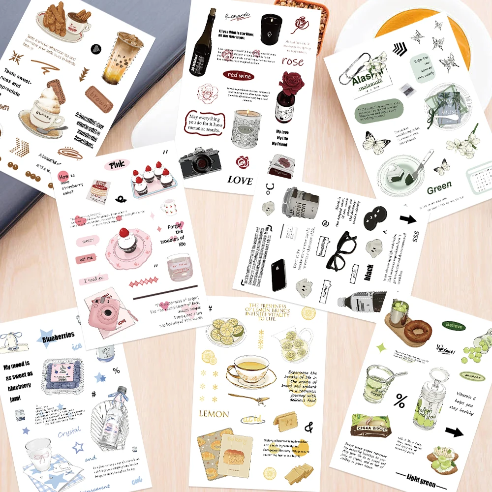 8/16Sheets Weekend Convenience Store Stickers Scrapbooking journaling Album Decorative Collage Material Adhesive DIY Sticker