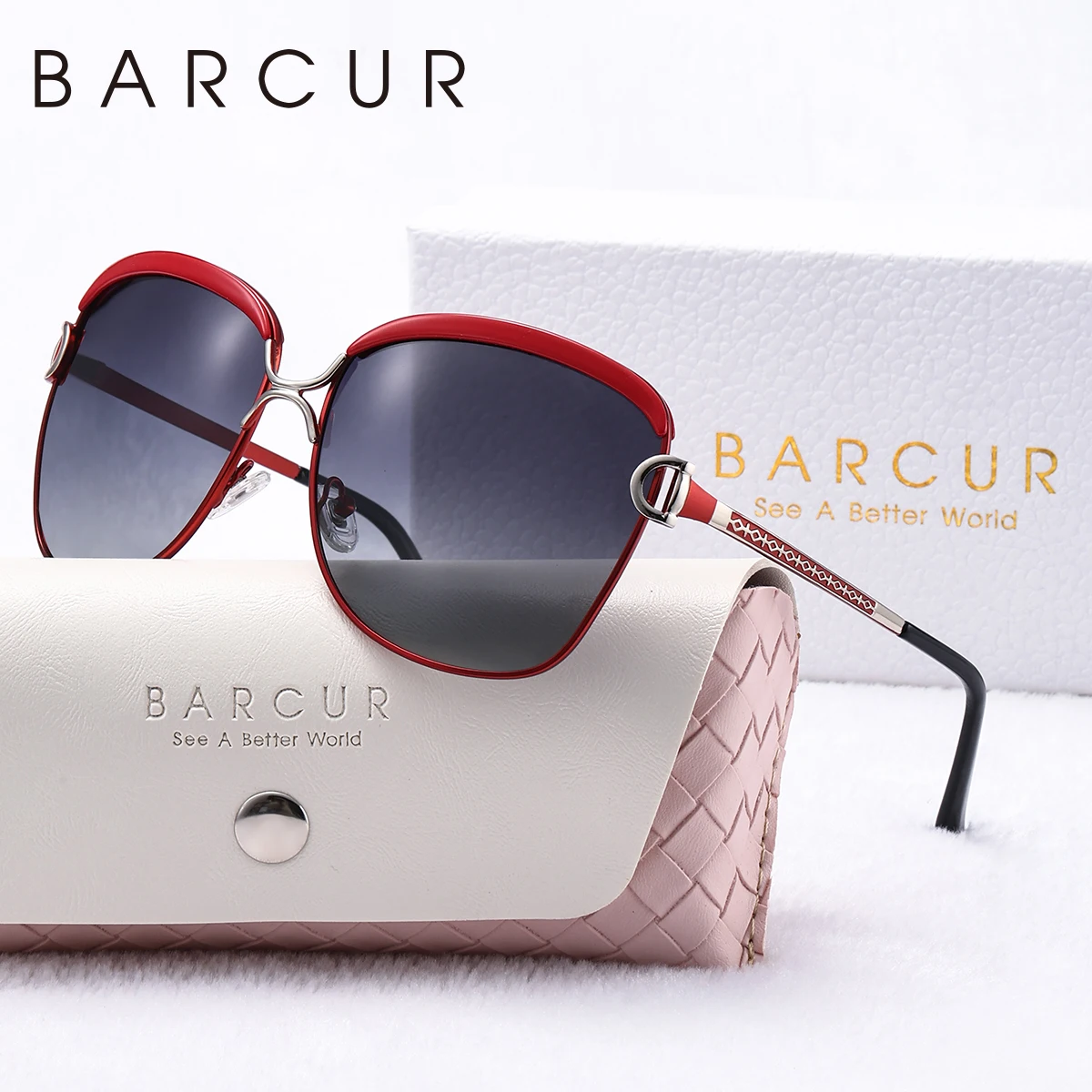 BARCUR 1pcs Fashion Women Sunglasses Multi-color Option Travel Metal Frame UV Polarized Sunglasses White Gift Box Exquisite Gift