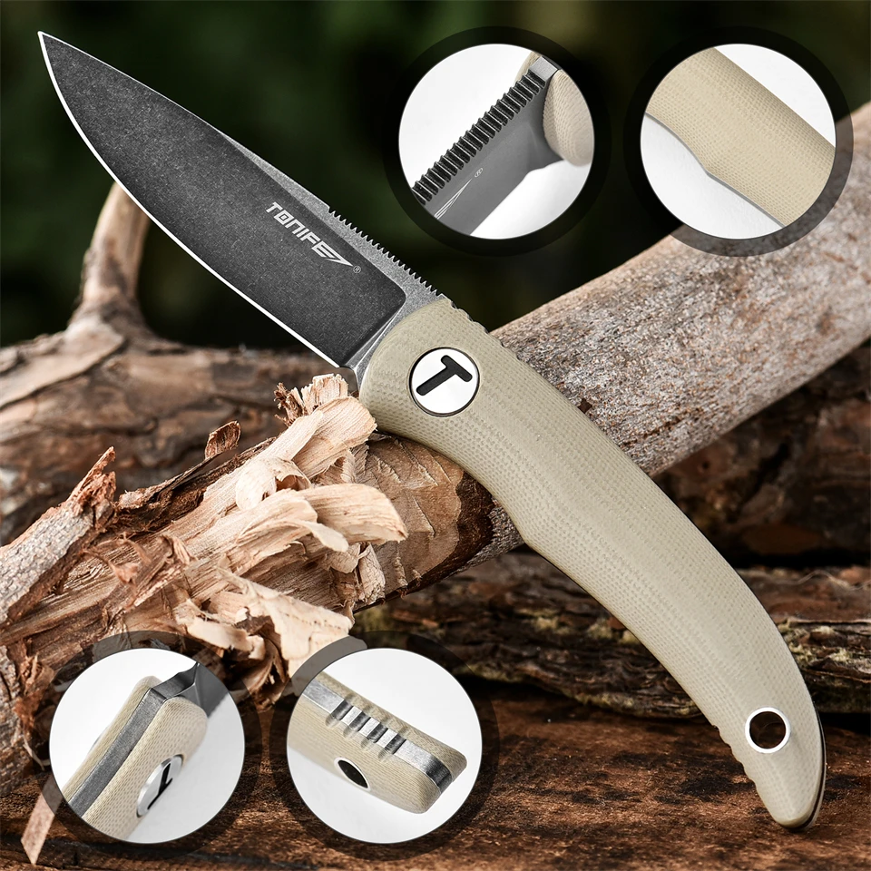 TONIFE Small Tactical Fixed Blade Knife Pocket Straight Thumb Knife Necklace Survival Outdoor Hunting Camping Knives EDC Tool