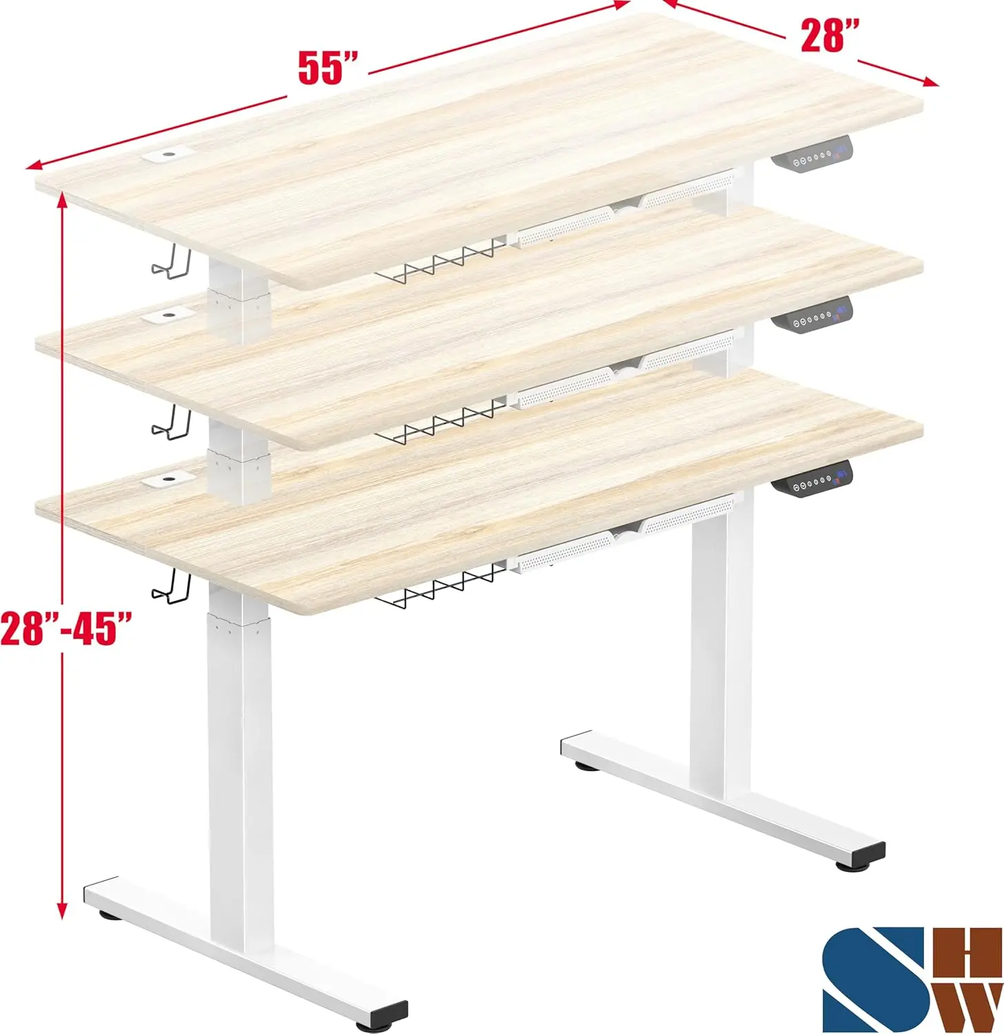 55 x 28 Inches Electric Height Adjustable Standing Desk with Drawer and Memory Preset, Maple
