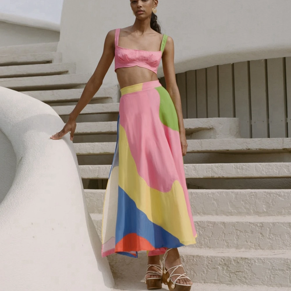 Colorful High Waist Satin Skirt A-line Woman Clothes With Zipper Custom Made Rainbow Party Skirts Highstreet Gown Ever Pretty