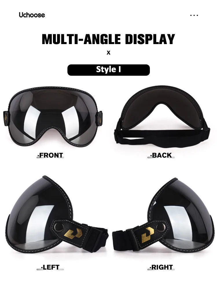 Uchoose fit alle Vintage Retro offenes Gesicht Halbhelm Motorrad Helm Bubble Shield Visier Linse Sonnenbrille Brille Zubehör – Detail 6