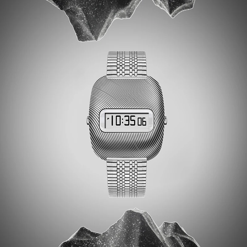 Timepiece Ripple Time Retro 1970s Electronic Digital Watch Unique Wave Pattern LCD Display Benly Design Couple Watches