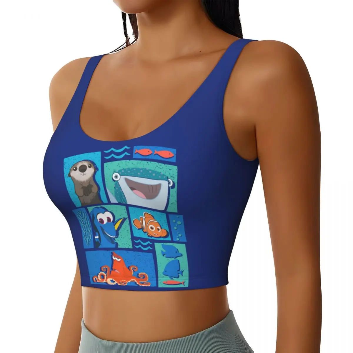 Custom High Impact Finding Dory Group Of Characters Sports Bra Women Gym Workout Yoga Crop Top