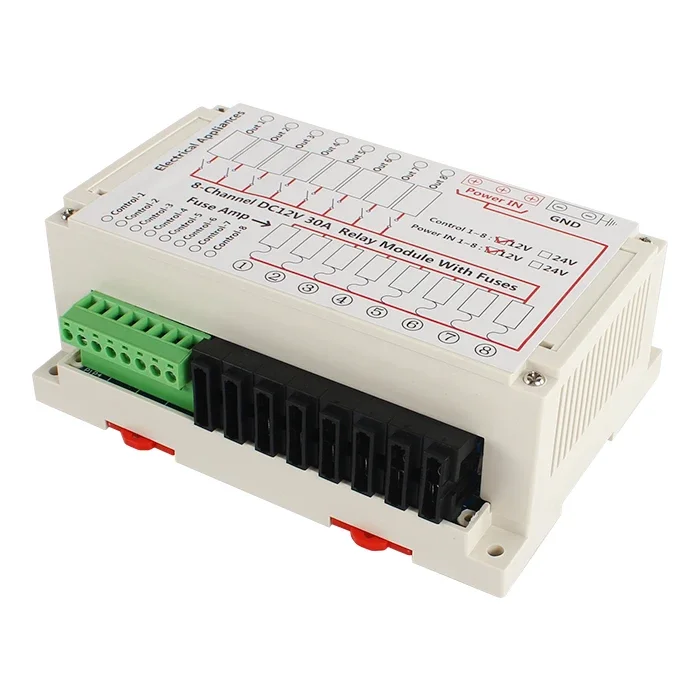 8-Channel DC 12V 30A Relay Module With Fuses And Removable Terminal Block Connector For Camper Part