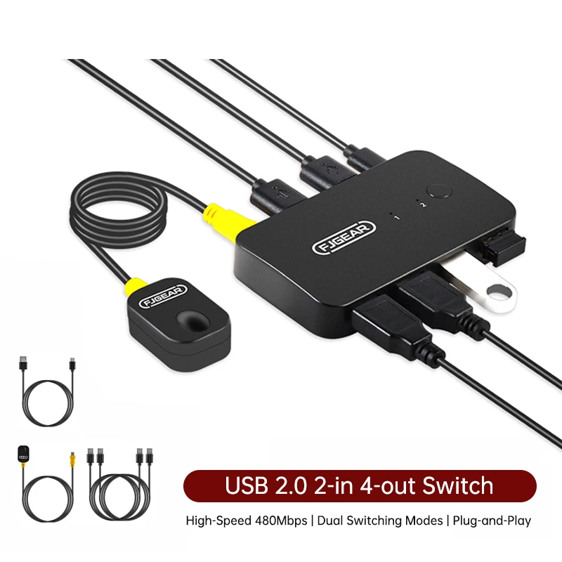 

USB Sharing Switch 2 Computers Share 4 USB Devices Keyboard Mouse Printer Flash Drive 2in 4Out USB Hub Splitter for Computers