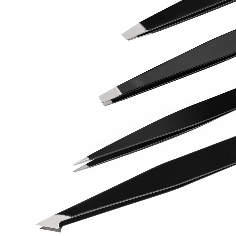 Pincettes d'épilation pincettes à sourcils en acier inoxydable rose incliné pointe noire pointe visage inoffensif maquillage outil de beauté noir