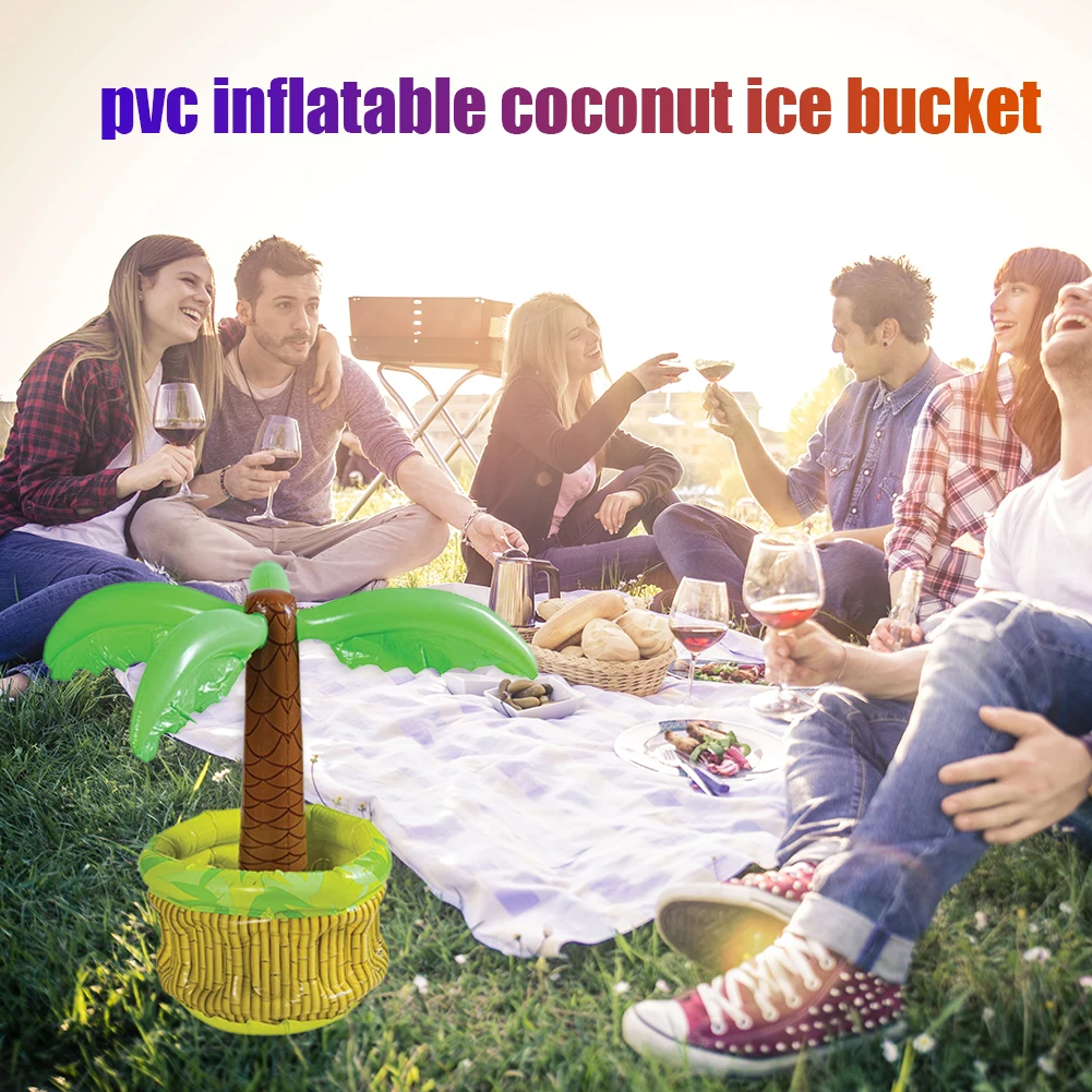 24 Inches Inflatable Coconut Tree Ice Bucket Party Pool Beer Drink Container Cooler Swimming Pool Food Drink Holder