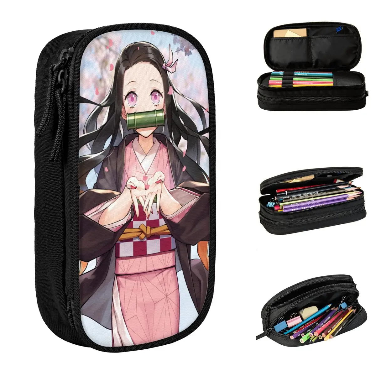 Kamado Nezuko Demon Slayers Pencil Cases Fun Japanese Anime Comic Pen Bag Girl Boy Large Storage Office Gift Pencilcases