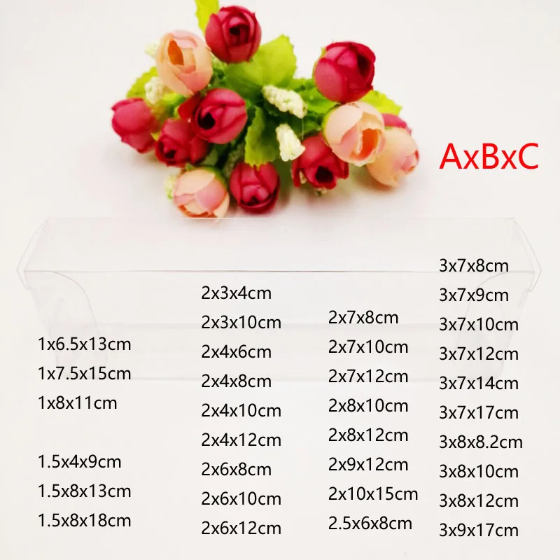 100pcs ABC PVC Clear Transparent Jewelry Boxes for Wedding Packaging Storage Box Christmas Candy Gift Plastic Box Different Side