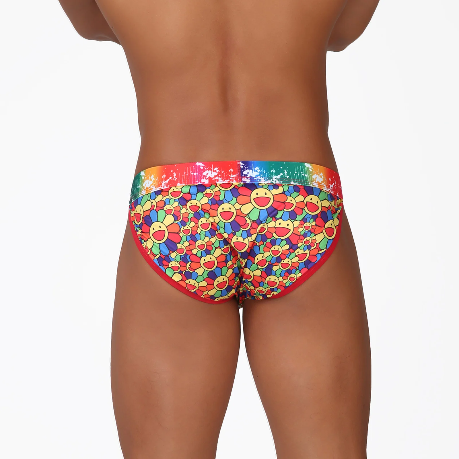 Sexy Slips Regenbogen-Unterwäsche Herren-Panties Erotischer Bulge-Pouch High-Cut Breiter Bund Sonnenblumen-Print Unterhosen Slips – Detail 7