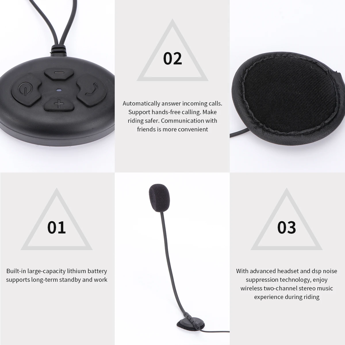 

Motorcycle Headset Headphone Music Control Call Answer Hands Free Microphone Long Life