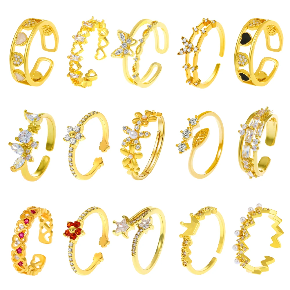 

Delicate Heart Zircon Rings for Women Korean Fashion Star Butterfly Adjustable Engagment Jewelry Ring Boho Gifts for Girlfriends