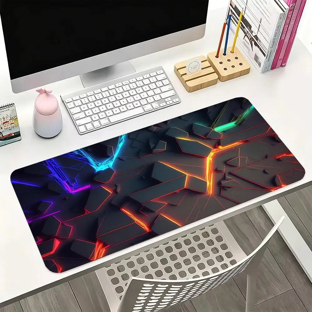 Black Orange Crack Geometry Table Mat Non Slip Rubber Base Smooth Glide Gaming Mouse Pad For Tech Gaming