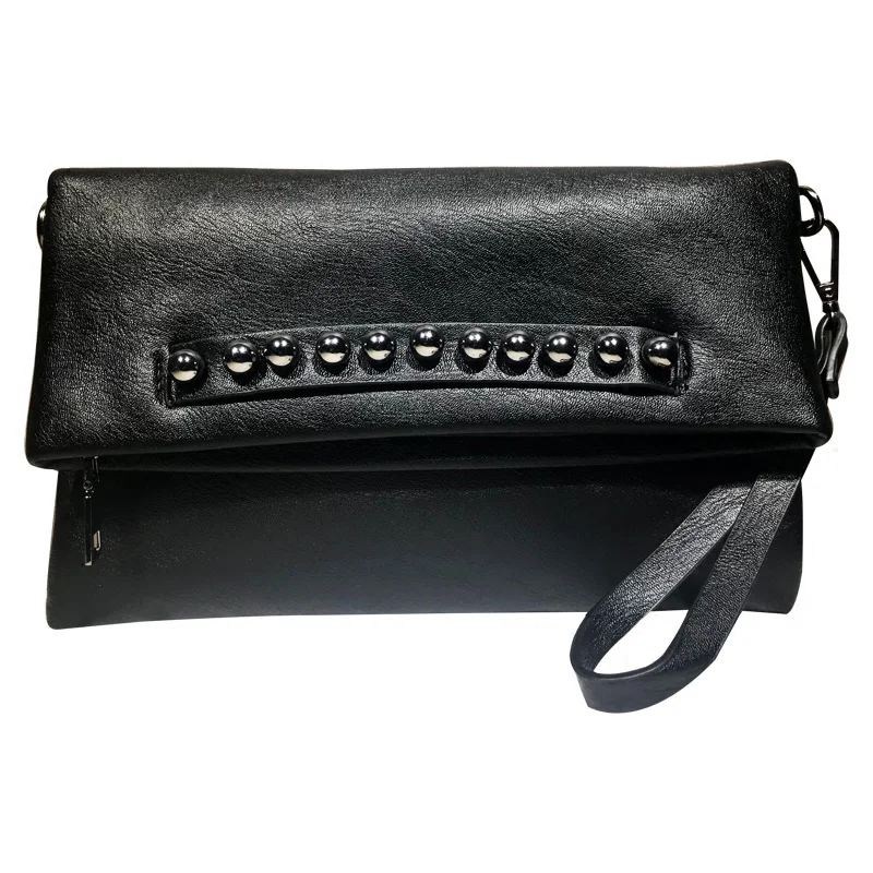 Folding design women Clutch Fashion rivets PU Leather Ladies Crossbody Bag chain Female Shoulder bag Clutches black wallet