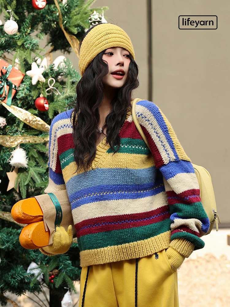 

Lifeyarn Simple Retro Knitted Sweater Material Kit Handmade DIY Thick Yarn Ball Needle Type Texture Pattern Winter Fashion