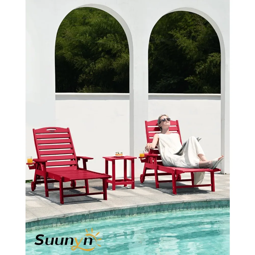 Lounge Chair with Cup Holder for Pool,Lounge Chair Outdoor Set of 2, 6-Position Adjustable Chaise Lounge Outdoor with Wheels