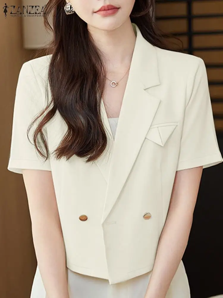 ZANZEA Korean Fashion Office Lady Blazer Shirts Lapel Neck Casual Women Elegant Blazer Solid Short Sleeve 2024 New Suit Jackets