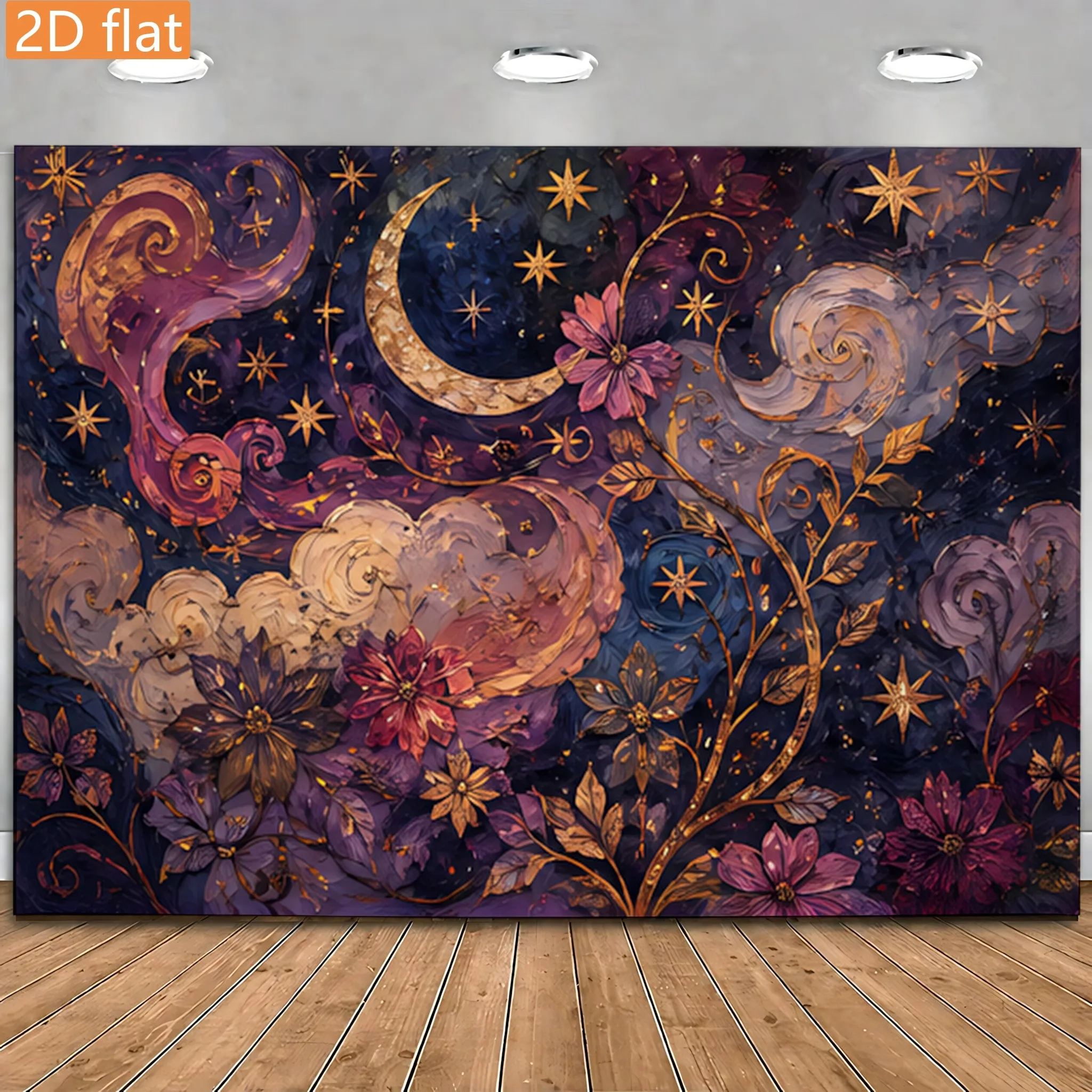 Baroque Celestial Tapestry Wall Hanging Floral Moon Stars Gothic Cosmic Mystic Art Print Decor