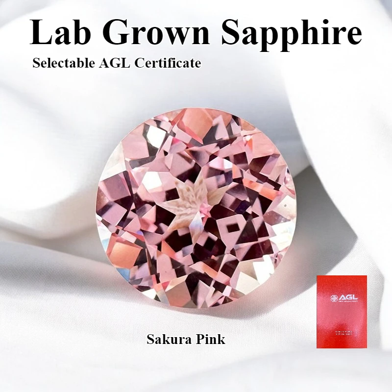 

Round Cut Lab Grown Sapphire Sakura Pink Loose Gemstone DIY Ring Necklace Earrings Main Materials Selectable AGL Certificate