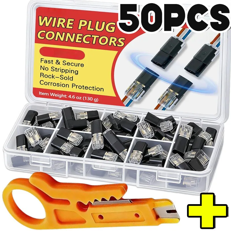 50Pcs Quick Connect Wire Connectors No Stripping Double Wire Plug in Connector with Locking Buckle Strip for LED Strip Lights