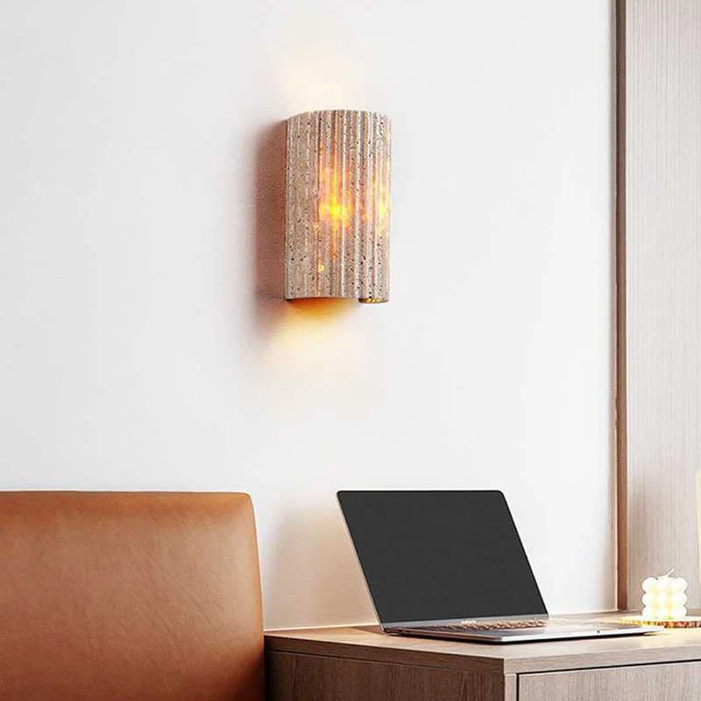 yellow Travertine Lamp LED Sconce Light Bedroom Bedside Office Living Room Beige Wall Travertine Wall Decorative Lamp
