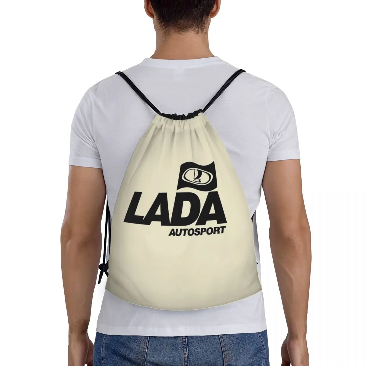 

Lada Autosport с логотипом флага (черный) Рюкзаки Модные портативные сумки на шнурке Спортивная сумка Сумки для книг для путешествий в школу