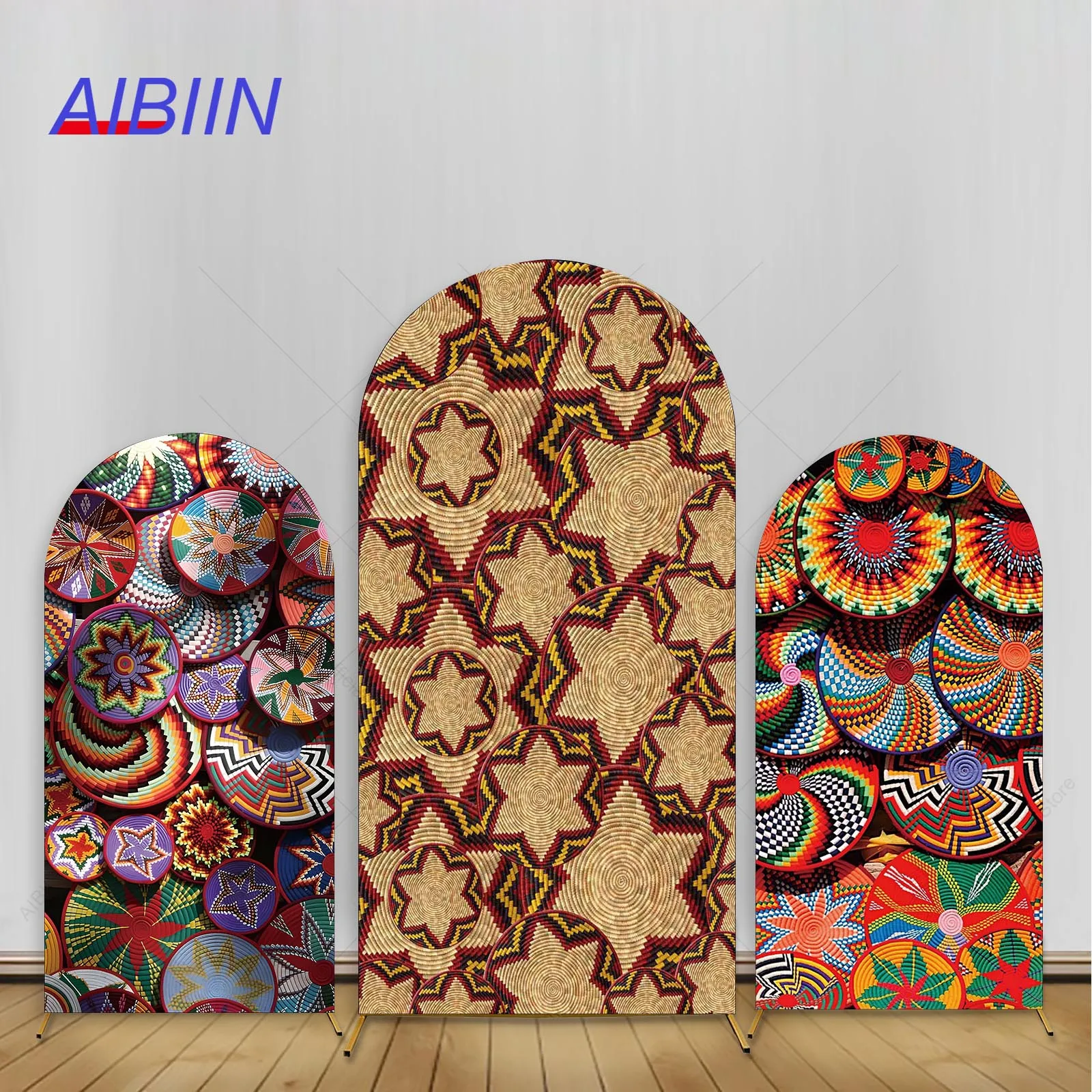 

Ethiopian Woven Basket Arch Backdrop Cover Traditional Mesob Pattern Birthday Baby Shower Party Decor Photography Background