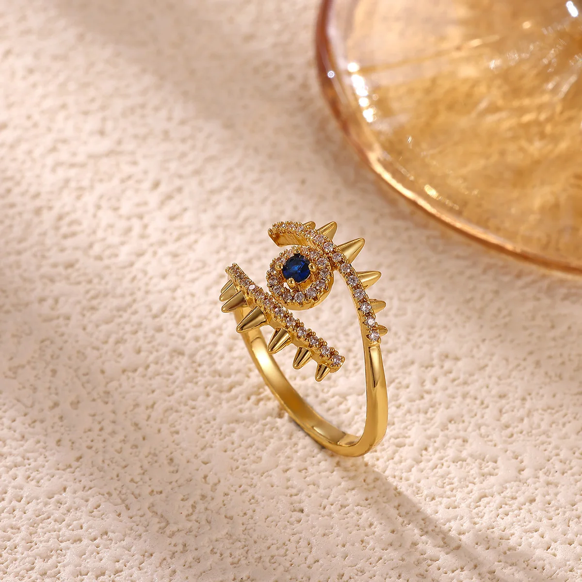 Modische geometrische Ringe mit bösem Blick und Zirkon für Damen, luxuriöser böser Blick, goldfarben, verstellbar, trendiger ästhetischer Hochzeitsschmuck, Geschenk